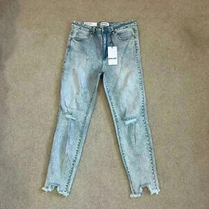 NWT Black Label Jeans Mid Rise Skinny Fit Distressed Light Acid Wash Size 13/30